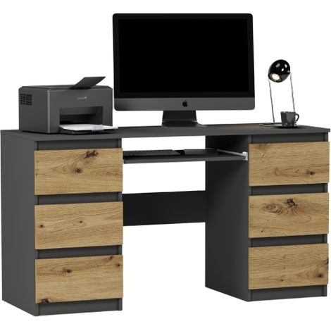Schreibtisch mit Schubladen auf beiden Seiten Anthrazit Mix Artisan 140 x 50 cm Modern N32