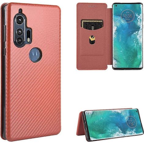 Étui à rabat horizontal en TPU + PC + cuir PU, texture fibre de carbone, avec cordon et emplacement pour carte, pour Motorola Moto Edge Plus (1/4)