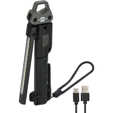 Brennenstuhl Akku LED Handllampe HL 400 AC / LED Werkstattlampe mit integriertem Akku (400lm, 3 individuell schaltbare Lichtquellen, zusammenklappbar, Leuchtdauer max. 6h, inkl. USB C Ladekabel)