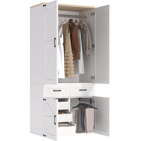 Armadio guardaroba 90x50x200 cm in MDF bianco con 4 ante e 5 cassetti FloraGrace (1/5)