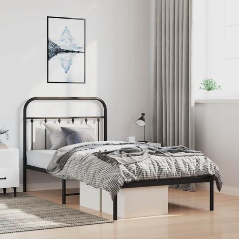 Cadre de lit métal sans matelas avec tête de lit noir 100x190cm (1/5)