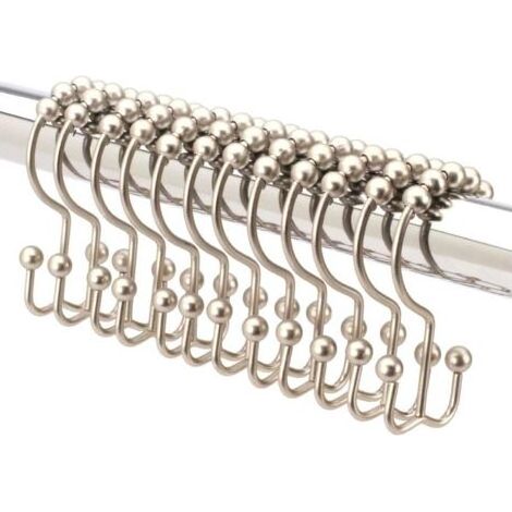 12 Crochet Rideau De Douche Doubles en Nickel Brossé. Anneau Rideau Douche en Acier Inoxydable De Qualité Supérieure. Boules à roulettes Coulissantes sur Barre De Douche Extensible (1/3)