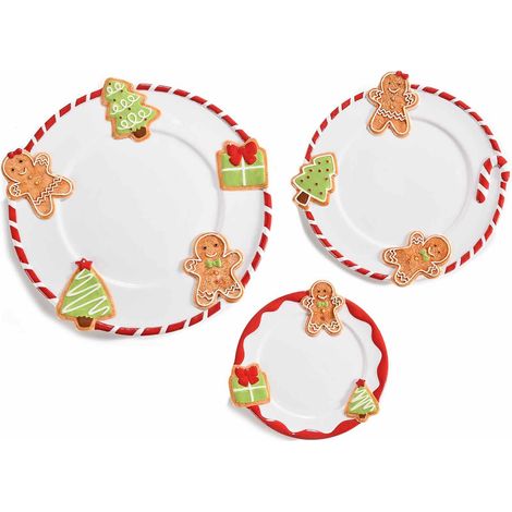 Piatti natalizi in ceramica con omini pan di zenzero set 3 pezzi assortiti (1/2)
