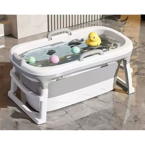 Hofuton Baignoire Pliable, avec Thermomètre, Baignoire Antidérapante, Baignoire de Voyage Portable, pour nouveau-nés jusqu'à 99 ans, Gris (1/5)