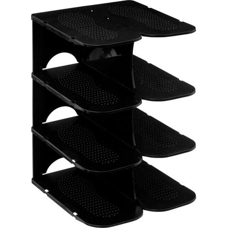 Five Simply Smart – Range-chaussures empilable 4 paires – Dimensions 26,5x24,5x37,8cm – Matière polypropylène – Couleur noir – Antidérapant (1/2)