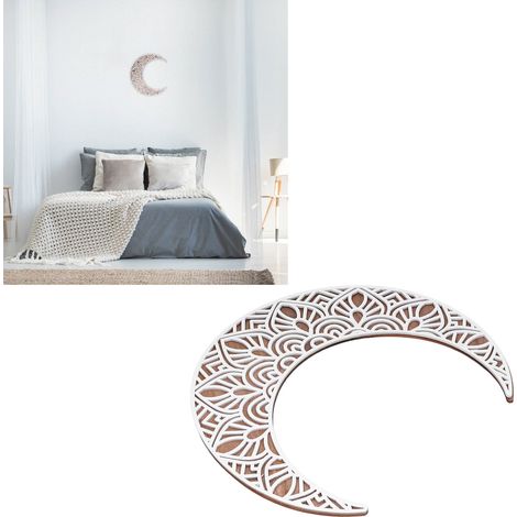 Dekorative, durchbrochene Holzskulptur des Mondes, verziert mit einem Mondsymbol, ideal für Schlafzimmer, Wohnzimmer und Galerien in Wohnungen. (Modell A) (1/5)