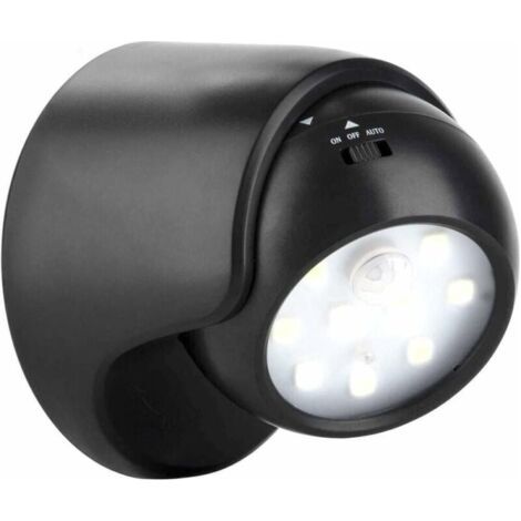 Éclairage à piles, applique murale d'extérieur avec détecteur de mouvement, éclairage extérieur LED, éclairage sans fil à piles, rotation et inclinaison à 360 degrés - Noir (1/4)