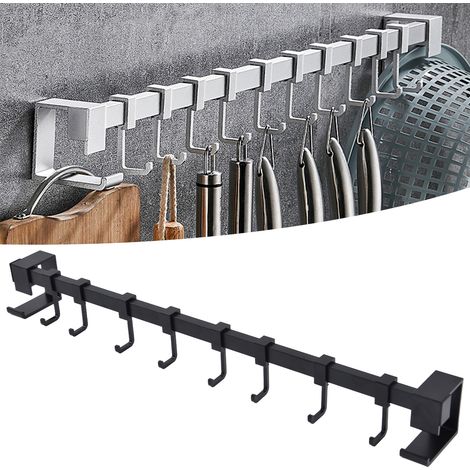 Barre de suspension multifonctionnelle et mobile pour cuisine, en aluminium aéronautique, 8 crochets, réglable horizontalement, idéale pour la cuisine, la salle de bain ou le balcon - Noir cristal car (1/5)