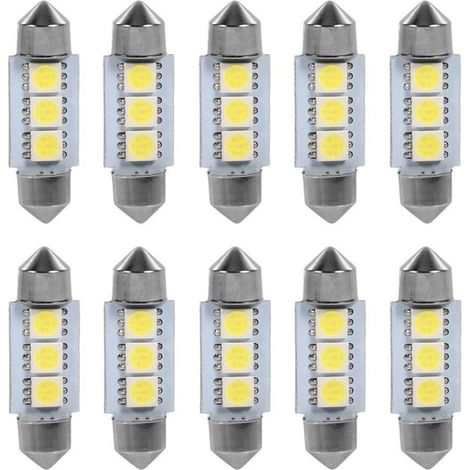 10 pezzi 36 mm 12 V 3 SMD 5050 Lampadine LED Festoon DME per interni auto, bianche (1/5)