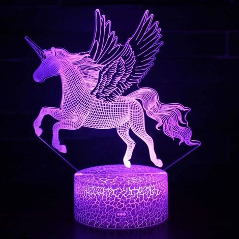 Veilleuse Licorne pour Enfants, Lampe de Nuit 3D, 16 Couleurs Changeantes avec Télécommande, Décoration de Chambre, Cadeau pour Peti (1/5)