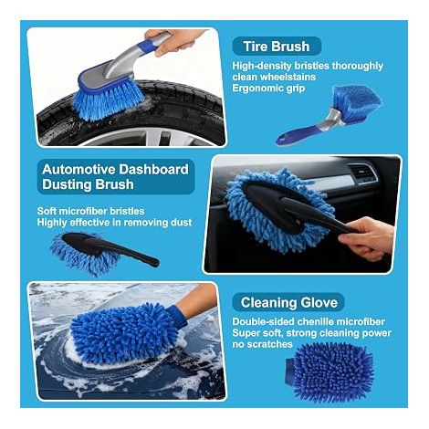 Car Cleaning Kit, Car Cleaning Brush, Car Cleaning Brush, Polishing Sponge, Suitable for Vents, Dashboard, Wheels and Home Surfaces (1/4)