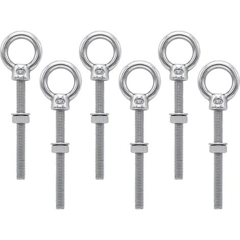 6 pièces Boulons à oeil M6 x 60 mm Vis à Anneau M6 avec filetage métrique en acier inoxydable pour Fixation et Suspension, (1/5)