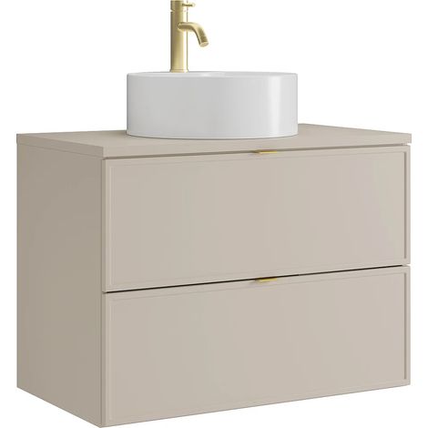 Mobile bagno sospeso con lavabo da appoggio rotondo e rubinetto Beige 80 cm - ONDIL (1/5)