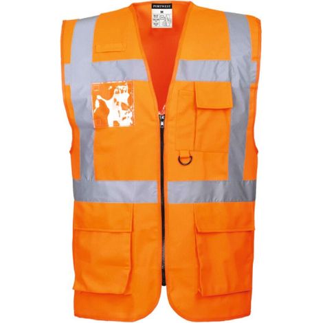 Chaleco Executive Berlin versión verano con cremallera y bolsillos transparente PORTWEST S476 XS Naranja