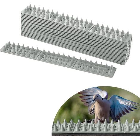 10 pinchos antipalomas de plástico gris, 4,5 metros, 4 filas, disuasivo para pájaros en paredes, ventanas y vallas, previene la entrada de palomas, cuervos y animales. (1/5)