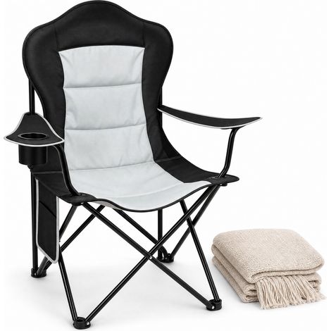 ELVMI Silla de Playa Plegable con Respaldo Alto, Portavasos y Bolsillo Lateral, de Tela Oxford y Hierro, Negro (1/5)