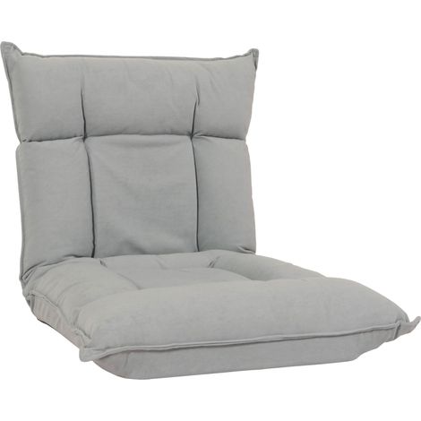 Sillón de suelo HHG-909, sillón reclinable cojín de suelo sofá plegable 6 posiciones reclinable, estructura robusta terciopelo, gris claro (1/5)