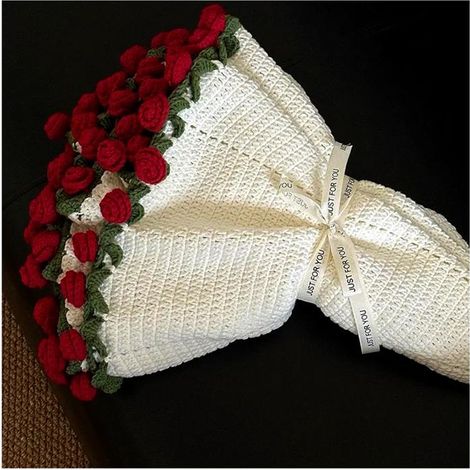 1 couverture bouquet prêt-à-l'emploi, motif rose au crochet, plaid décoratif et fonctionnel, idéal cadeau fête des mères (1/4)
