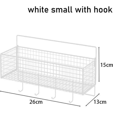 (Petit crochet blanc) 1 étagère de rangement suspendue pour salle de bain, fixation murale, organisateur de shampoing, gel douche et maquillage, sans perçage (1/5)
