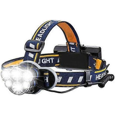 Lampe frontale ultra-lumineuse, lampe torche LED rechargeable, 6 ampoules LED, 12 000 lumens, 8 modes d'éclairage, avec câble USB. (1/5)