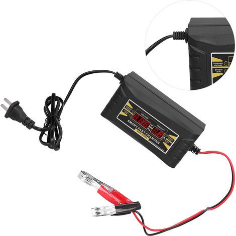 Chargeur de batterie 12 V 6 A avec écran LCD intelligent et fonction automatique pour voiture et moto (prise US 110-240 V). (1/5)