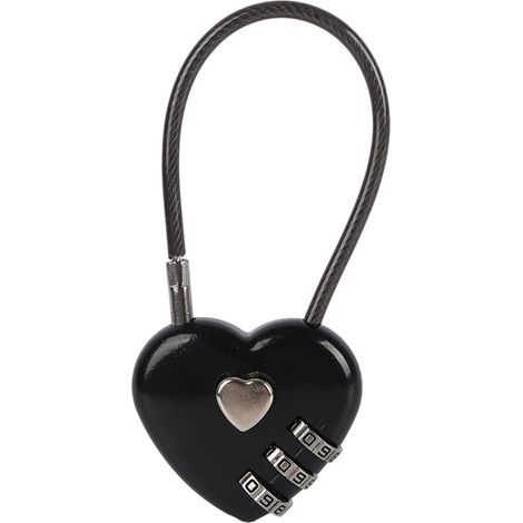 Cadenas à code 3 chiffres en alliage de zinc, forme cœur, serrure de sécurité compacte et durable pour valise, sac à dos et casier, noir (1/5)