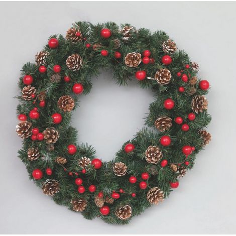 Corona 50cm bacche rosse piegne nevate