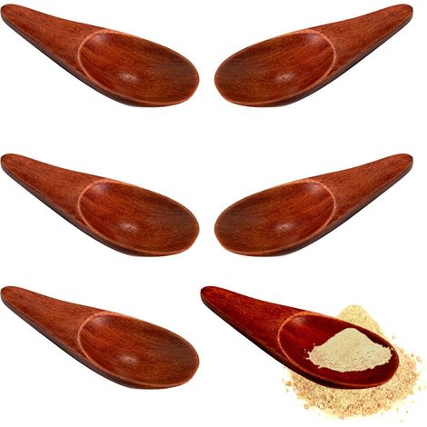Paquet de 6 Mini Cuillères à Sel en Bois Massif, Petites cuillères à épices en bois, pour sels de bain, épices, sucre, thé, glace (marron foncé) (1/5)