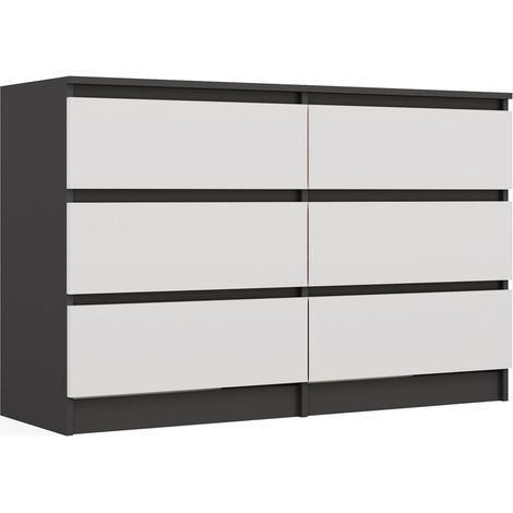 Cómoda moderna de 6 cajones, color antracita/blanco, 120 cm, ideal para dormitorio, salón o habitación infantil. Gran capacidad y diseño minimalista. (1/5)