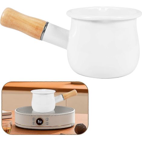 Casserole à lait émaillée, mini chauffe-beurre 10 cm, casserole émaillée avec manche en bois, parfait (1/5)