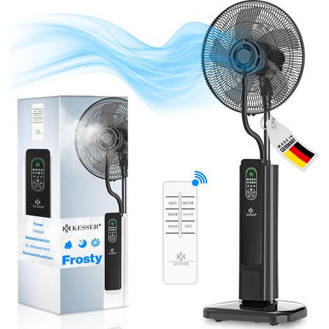KESSER® Stand-Ventilator Frosty mit Wasser Ultraschall-Sprühnebel Wasserkühlung    inkl. Fernbedienung Timer-Funktion    Luftbefeuchter Leise    Schwarz (1/5)