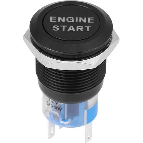 Botón de arranque de coche de 12 V, interruptor de encendido de 19 mm, botón pulsador de arranque del motor, interruptor de llave LED impermeable, color negro. (1/4)