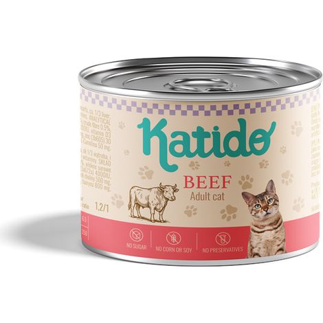 Katido Premium Pâtée pour Chat Adulte au Bœuf 200g (1/4)