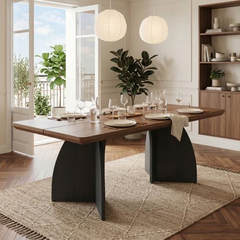 Mesa de comedor de 160 x 80 cm, para 4-6 personas, ideal para comedores y salas de estar, impermeable y resistente a los arañazos, diseño moderno, tablero de 4 cm de grosor, color nogal. (1/5)