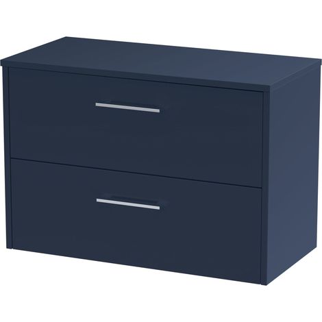 Winshill Contemporary 2 Drawer Wall Hung Vanity Unit with Worktop, Dark Blue, 800mm