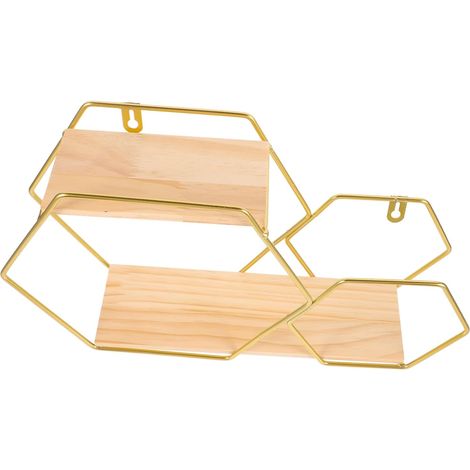 Étagère Murale Hexagonale Petite en Métal Doré, Support Décoratif Géométrique, Robuste et Résistante à l'usure, pour Rangement Salon Chambre Bureau, Étagère Flottante Polyvalente (1/5)