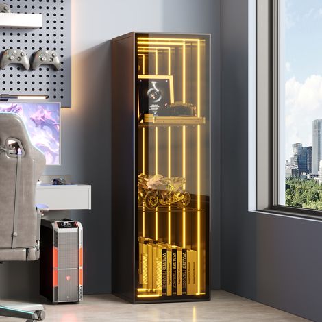 Meuble rangement vitrine LED 30x30x90 noir OKMYHOME (1/5)