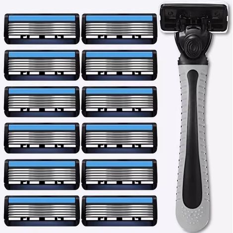rasoir electriques hommes-Rasoir 6 Lames Rechargeable - Pour Soins Visage Hommes/Peau Sensible (Manche+16 Recharges) (1/5)
