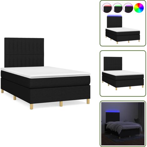 Sommier à lattes de lit matelas et LED noir 120x190 cm tissu - Sommier Tapissier - Lit Double - Matelas Led - Éclairage LED - Tête De Lit Ajustable (1/5)
