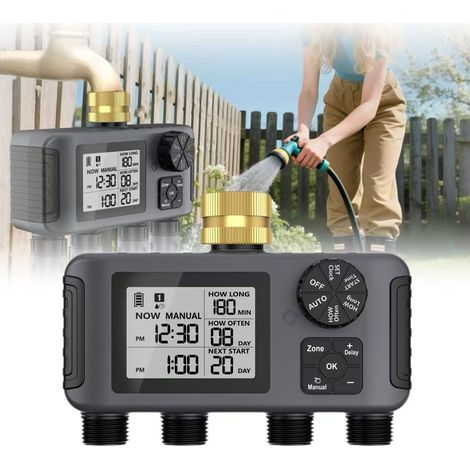 Programmateur d'arrosage automatique à quatre zones, programmateur numérique pour arroseur de jardin, adapté à l'arrosage des jardins. (1/5)