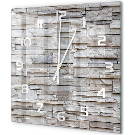 Grande Horloge Murale Carrée Minimaliste en Verre Trempé Silencieuse Design Moderne Mur de pierre 60x60 cm (1/5)