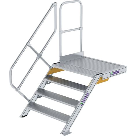 Günzburger Steigtechnik Escalier avec plate-forme 45° Largeur de marche 1.000 mm 4 marches aluminium strié - 600464