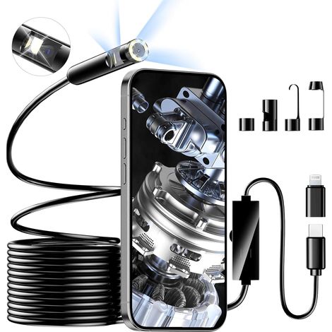 Cámara de inspección endoscópica tipo serpiente HD 1920P, boroscopio de inspección de doble lente, endoscopio tipo C con 8+1 luces LED para teléfonos inteligentes Android e iOS, iPhone y iPad (5 m) (1/5)