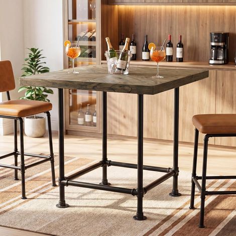 Tribesigns Table de bar carrée, hauteur 90 cm, table haute de pub avec plateau en bois massif et cadre métallique robuste, industrielle pour cuisine, café, cocktail, hauteur comptoir, pour salon, sall (1/5)