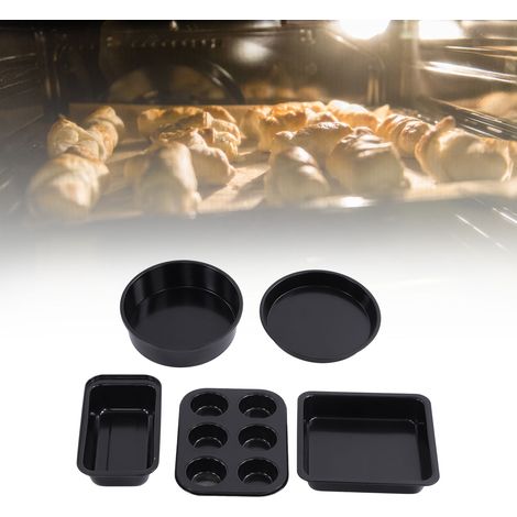 Ensemble de moules à pâtisserie professionnels en acier au carbone, comprenant un moule à gâteau, un moule à pizza et des plaques de cuisson pour la cuisine domestique (noir). (1/5)