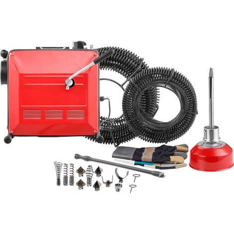 Mophorn Macchina elettrica per la pulizia dei tubi di scarico, 850 W, 1400 giri/min, dotata di cavo a molla in acciaio e 11 utensili per la pulizia di fognature, docce, bagni e cucine