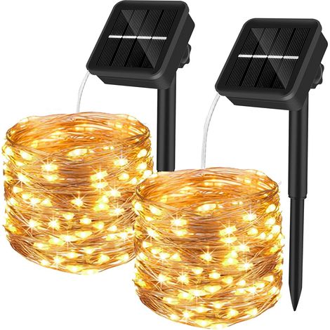 MINKUROW [Confezione Da 2] Stringa Di Luci Solari Da Esterno, 100 Led 12m Lucine Impermeabili 8 Modalità Di Luce Decorativa Per Giardino, Cortile, Patio, Casa, Natale, Matrimonio, Festa (Bianco Caldo) (1/5)