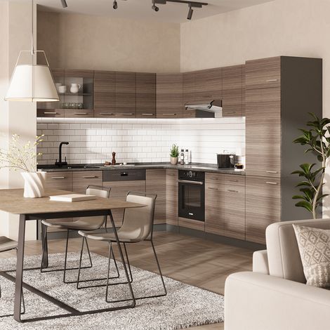 Cocina esquinera R-Line, Gris noble/antracita, 227 x 287 cm , ET Antracita, Vicco