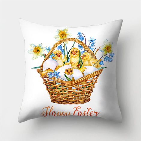 Housse De Coussin - Lapin De Pâques - Motif Aquarelle - Tissu Lin - 45 X 45 Cm - Usage Intérieur Et Extérieur (1/2)
