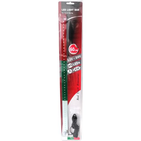 Barre LED lumineuse 60 cm, 45 LED, 12–24 V, blanc‑vert‑rouge — drapeau de la Bulgarie (BG)